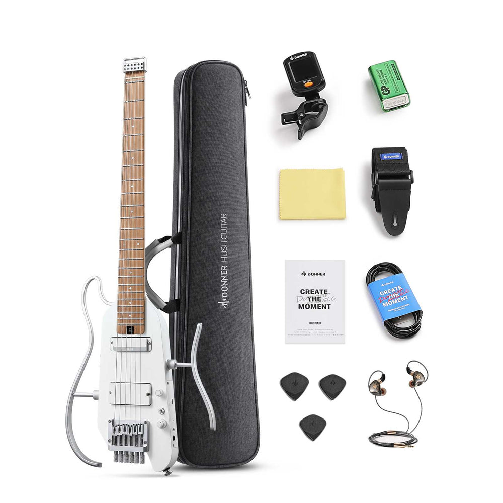 Donner Hush-X Pro Electric Guitar Travel Kit - Metallic White