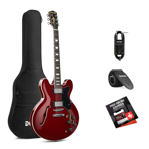 Donner DJP-1000R Semi-Hollow Electric Guitar - Red