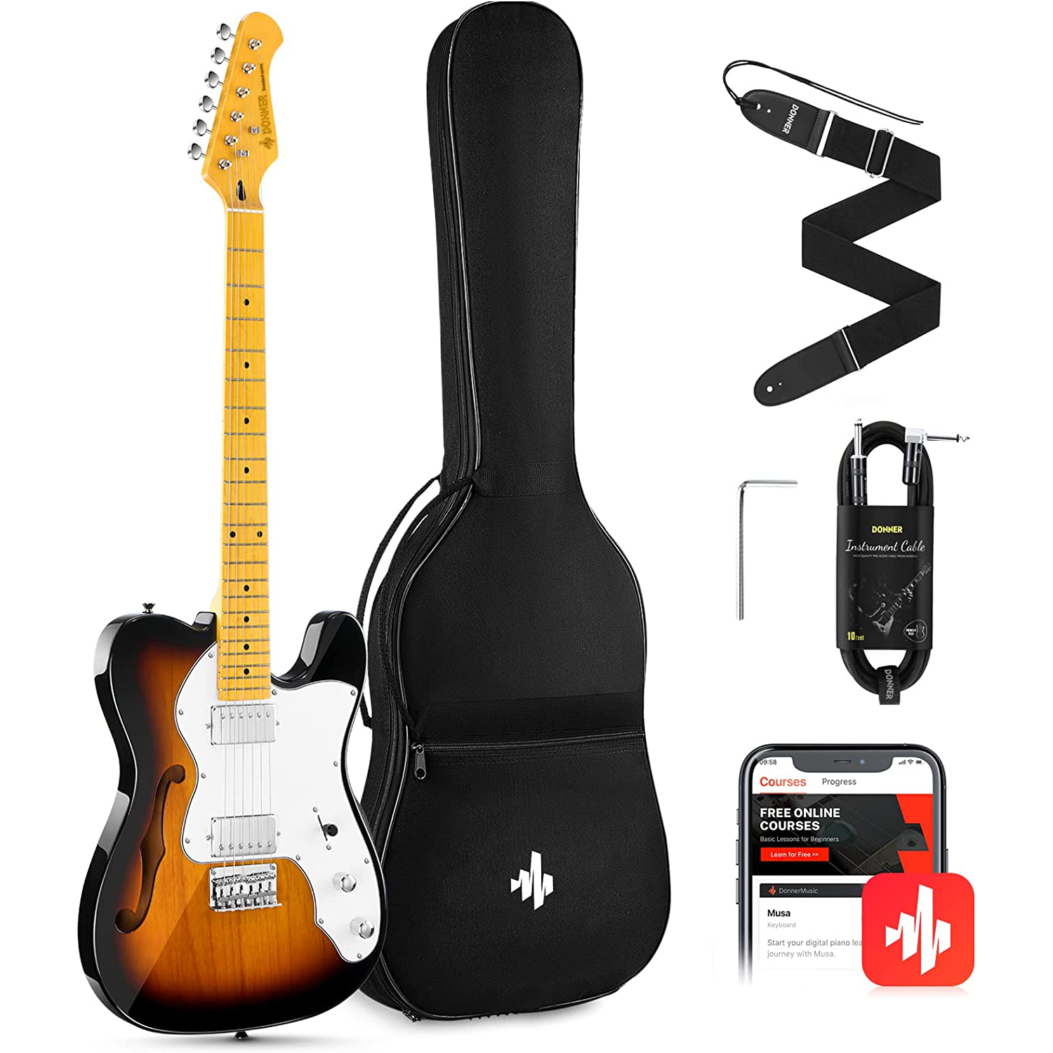 Donner DJC-1000S TL Thinline F Hole Electric Guitar - Sunburst