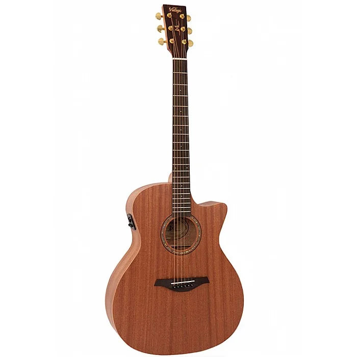 Vintage VE900MH Mahogany Grand Auditorium Cutaway Electric Acoustic Guitar