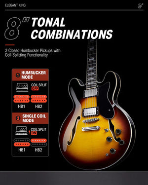 Donner DJP-1000S Sunburst Gitar Elektrik Semi-Hollow