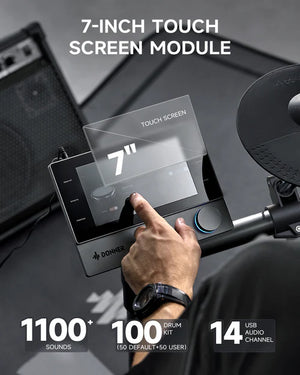 Donner Beat Electronic Drums Set, Electronic Drum Kit with Quiet Mesh Drum Pads, 12″ Cymbals w/Choke, 100 Kits and 1100+ Sounds, Sticks, USB MIDI, Donner Play app (5 Pads, 3 Cymbals)