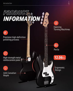 Donner DPB-510D Electric Bass - Black