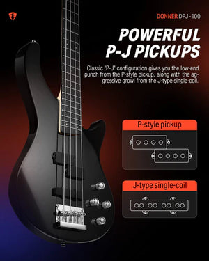 Donner DPJ-100R Electric Bass - Red
