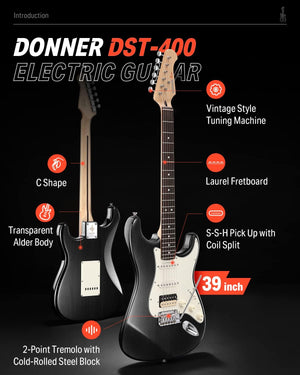 Donner DST-400 Electric Guitar - Black
