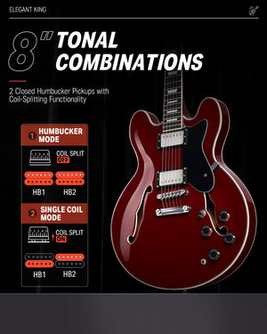 Donner DJP-1000R Semi-Hollow Electric Guitar - Red