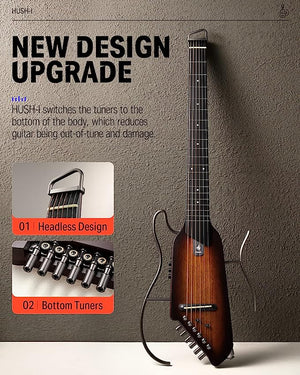 Donner HUSH-I Acoustic Electric Travel Silent Guitar - Mahogany Sunburst