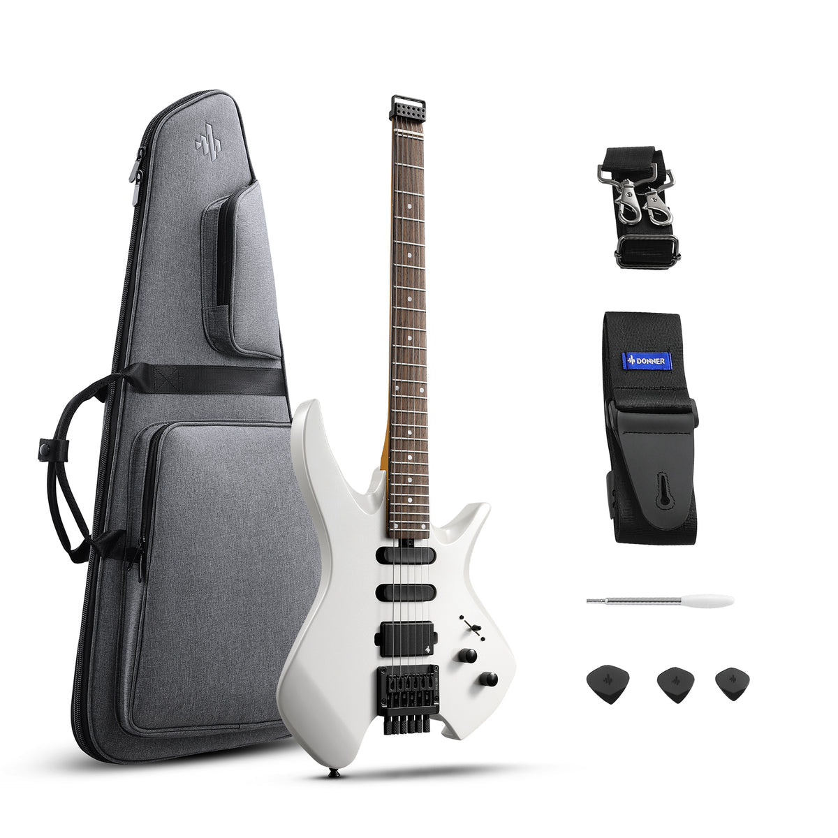 Donner HLX-500 Headless Electric Guitar - White