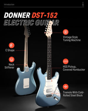 Donner DST-152R Electric Guitar - Metallic Ice Blue