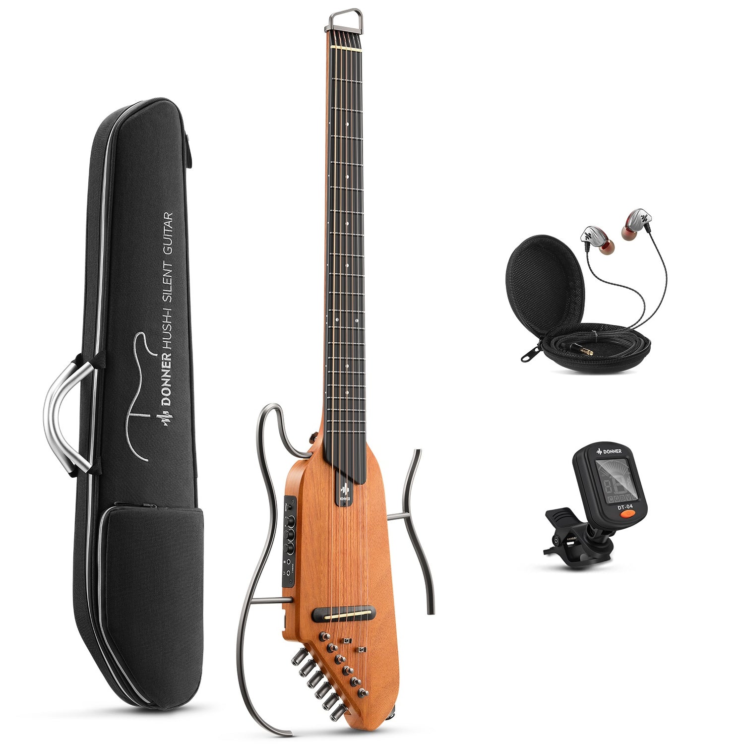 Donner HUSH-I Acoustic Electric Travel Silent Guitar - Mahogany Natural