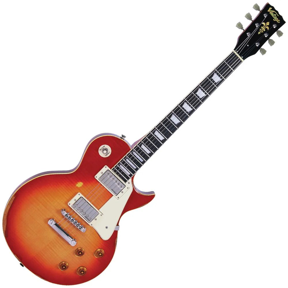 Vintage V100MRCS ICON Electric Guitar ~ Distressed Cherry Sunburst