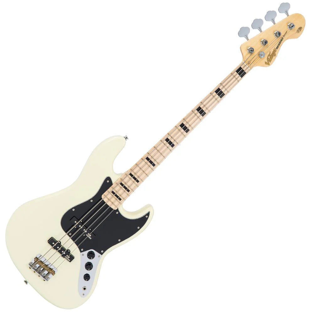 Vintage VJ74MVW ReIssued Maple Fingerboard Bass Guitar ~ Vintage White