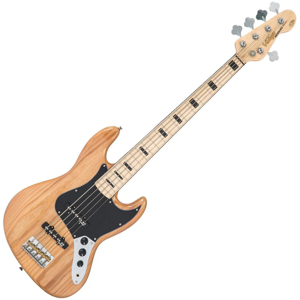 Vintage VJ75MNAT ReIssued Maple Fingerboard Bass Guitar ~ 5-String - Natural Ash