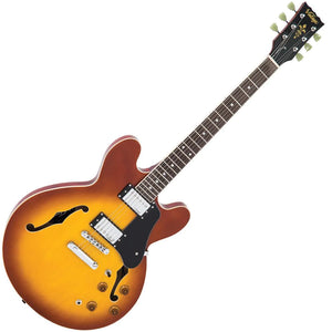Vintage VSA500HB ReIssued Semi Acoustic Guitar ~ Honeyburst