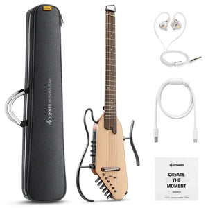 Donner Hush-I Pro Silent Acoustic Guitar Portable / Travel Acoustic Guitar Kit with Sound Effects - Natural